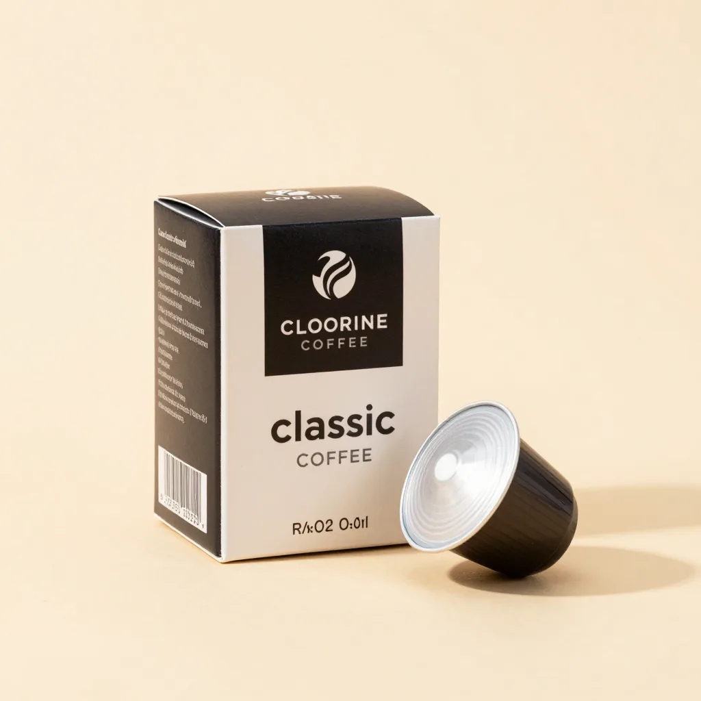 A box of classic coffee pods on a light background