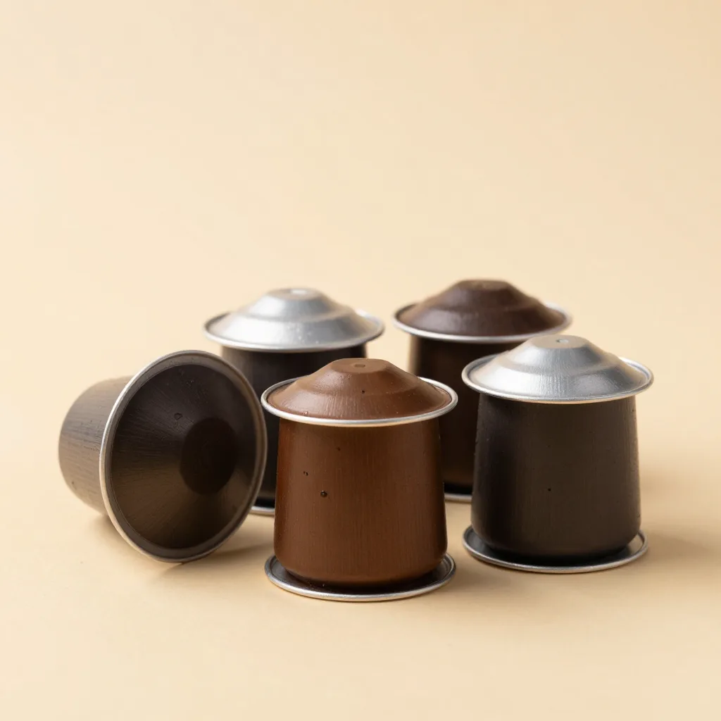 A mixed roast coffee pod set on a light background